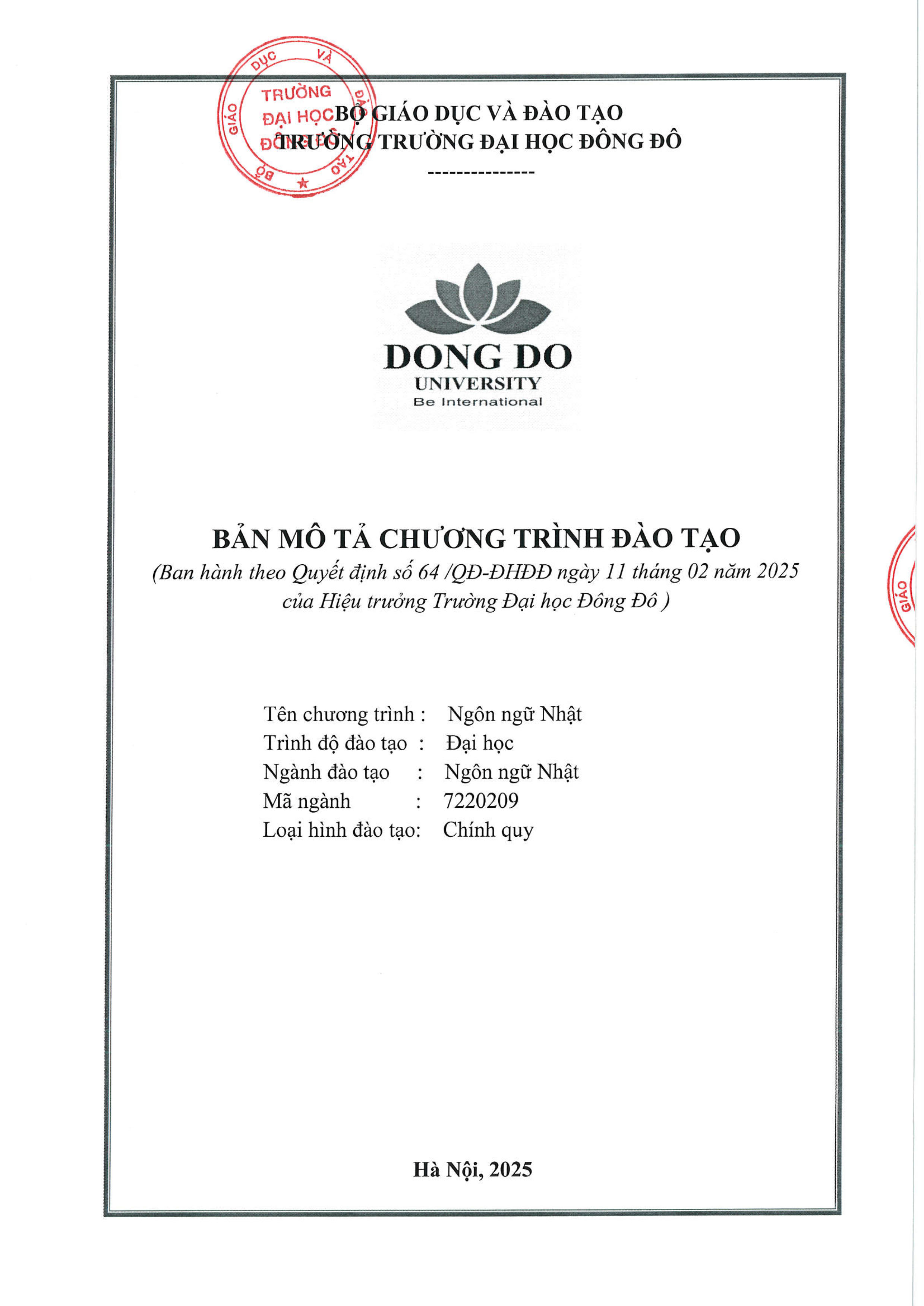 Bản mô tả chương trình đào tạo ngành Ngôn ngữ Nhật